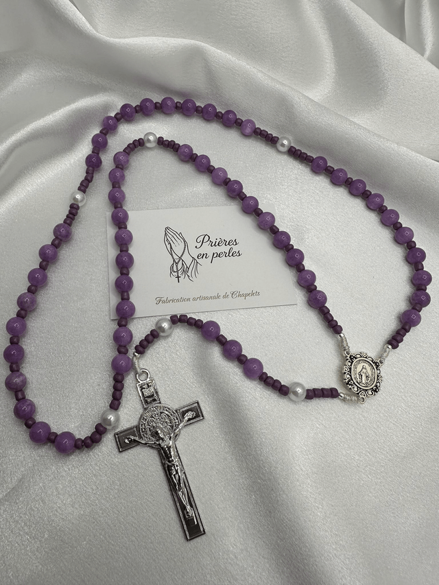 Chapelet artisanal violet - Perles 8mm - Fabrication française 